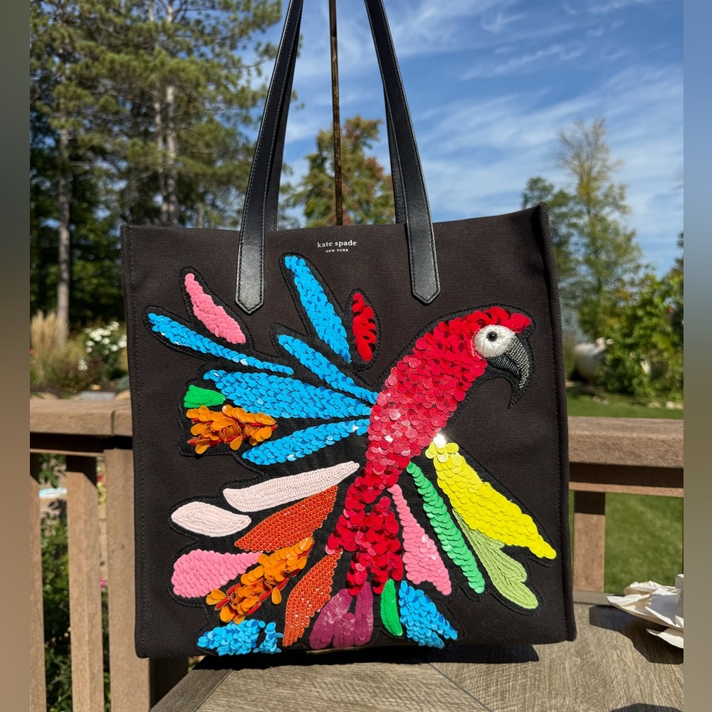 EUC! Kate Spade Black Parrot Embellished Macaw Extra Large North South Tote